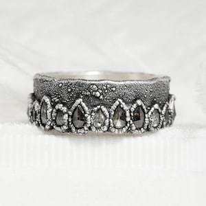 Salt And Pepper Diamond Eternity Ring 7mm Diamond Ring Diamond Eternity Wedding Band 999 Pure Silver Diamond Ring