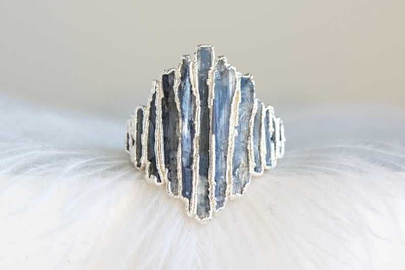 999 Pure Fine Silver Blue Kyanite Shield Ring Kyanite Ring Etsy
