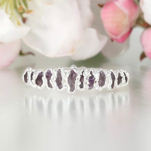 Raw Amethyst Ring. Rough Crystal Wedding Band Purple Gemstone Ring Amethyst Crystal Jewellery Electroformed Silver Ring Anniversary Gift