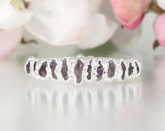 Raw Amethyst Ring Rough Crystal Wedding Band Purple Gemstone Ring Amethyst Crystal Jewellery Electroformed Silver Ring Anniversary Gift