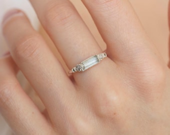 Aquamarine Crystal Diamond Ring. 999 Silver Aquamarine Band Raw Crystal Engagement Band Aquamarine Crystal Jewellery March Birthstone Ring