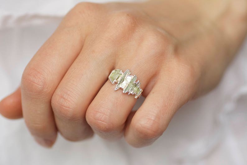 Green Kyanite Shield Ring Kyanite Stacking Ring Rough Green Kyanite Ring. Raw Kyanite Ring Kyanite Shield Ring