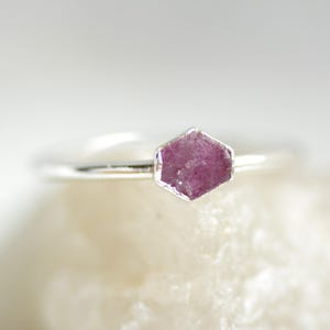 999 Pure Fine Silver Electroformed Raw Ruby Slice Ring. Ruby Ring. Red Ruby Ring. Raw Ruby Stacking Ring.