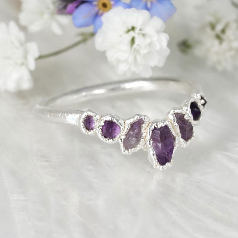 Amethyst Wave Amethyst Wave Ring. 999 Pure Fine Silver Natural Raw Rough Amethyst ...