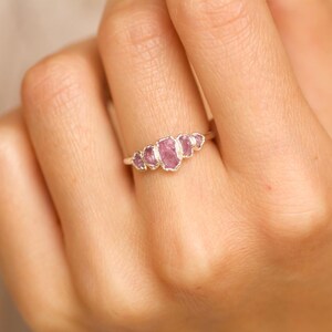 Pink Sapphire Ring. Rustic Engagement Band. Natural Pink Crystal Ring. Alternative Engagement Ring. Raw Sapphire Jewellery. Promise Ring image 3