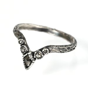 Kite Diamond Chevron Ring Salt And Pepper Wave Ring Galaxy Diamond Wedding Band Custom Diamond Wishbone Ring