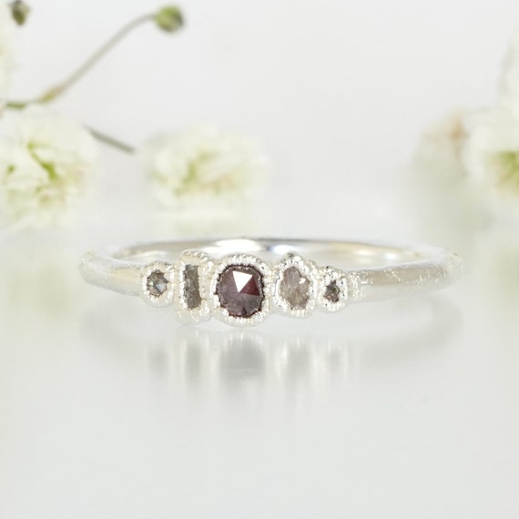 Pink Diamond Ring. 999 Pure Fine Silver Wedding Ring Pink Diamond Alternative Wedding Band Dainty Engagement Ring Diamond Bubble Ring