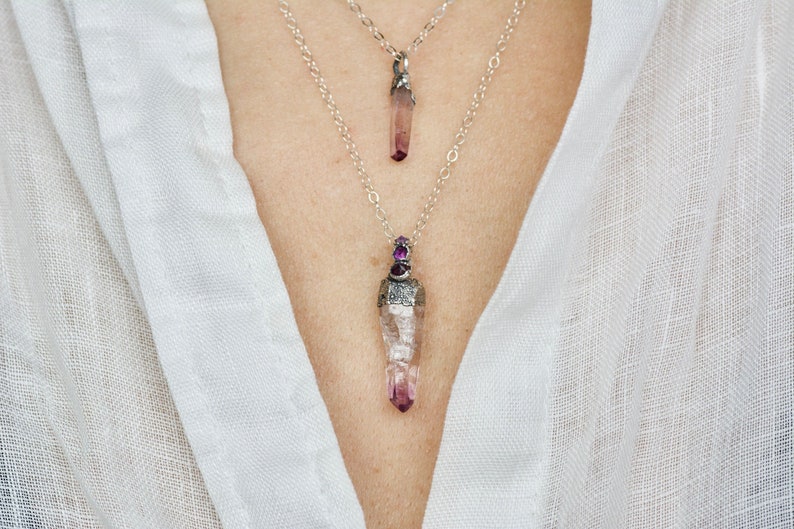 READY To SHIP Raw Amethyst Layered Crystal Necklace Set image 1