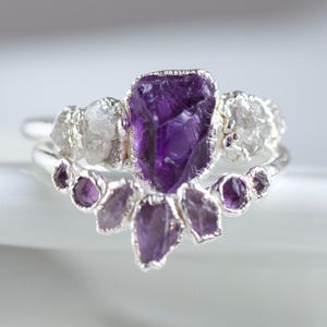 Amethyst Wave Amethyst Wave Ring. 999 Pure Fine Silver Natural Raw Rough Amethyst ...