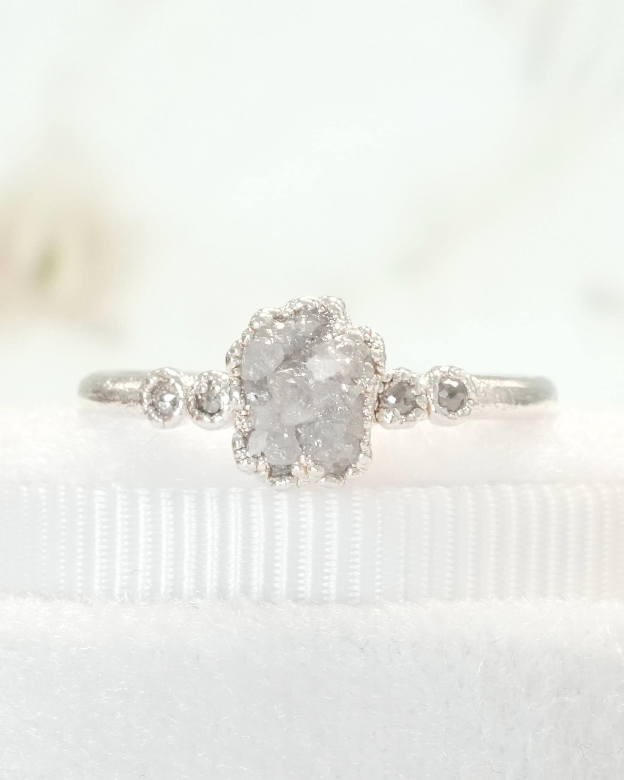 Raw Grey Diamond 999 Silver Ring