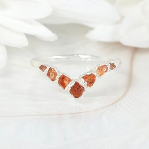 Spessartine Garnet Chevron Ring Pure Silver Garnet Jewellery Rough Orange Spessartine Garnet Wave Chevron Ring Raw Garnet Wave Ring