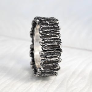 Black Kyanite Eternity Ring. Gold Black Silver Electroformed Raw Rough Uncut Natural Black Kyanite Crystal Wedding Band Ring Protection Ring