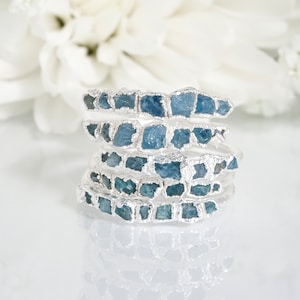 Raw Aquamarine Ring 999 Pure Fine Silver Aquamarine Wedding Band Aquamarine Chrystal Ring March Birthstone Jewellery