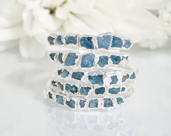 Raw Aquamarine Ring 999 Pure Fine Silver Aquamarine Wedding Band Aquamarine Chrystal Ring March Birthstone Jewellery