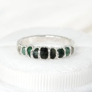 Shaded Emerald Ring. Wide 999 Pure Fine Silver Ombre Emerald Alternative Wedding Band Ring Emerald Ring Emerald Band Bohemian Emerald Ring