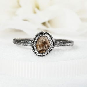 Diamond Slice Ring Brown Galaxy Diamond Ring Alternative Engagement Band 999 Silver Unique  Promise Ring Salt and Pepper Diamond Jewellery
