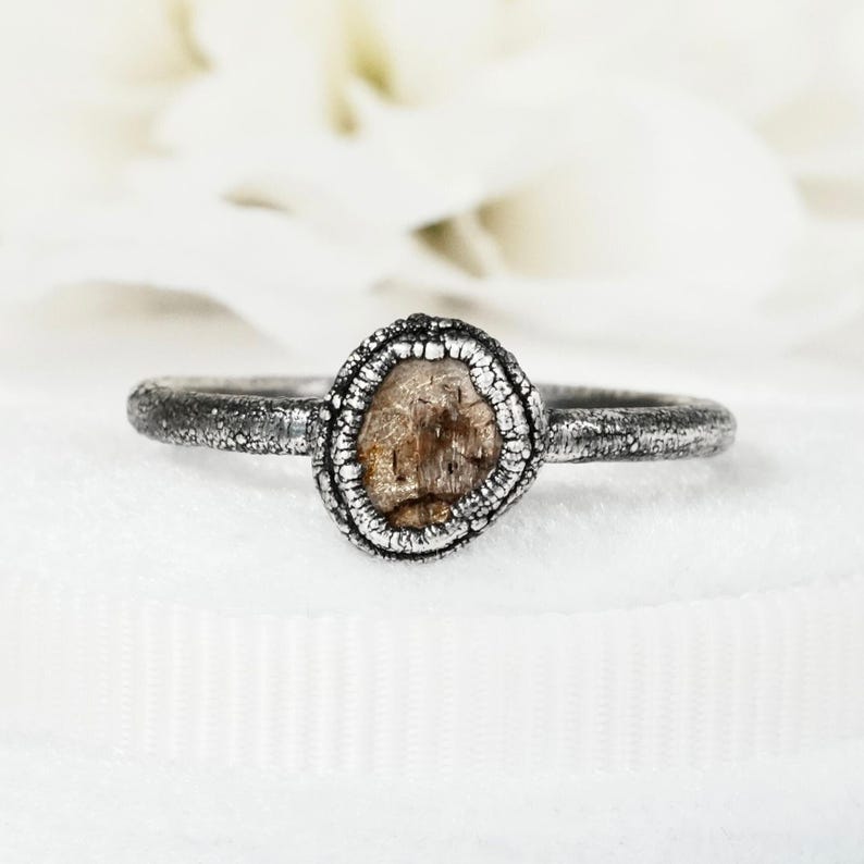 Diamond Slice Ring Brown Galaxy Diamond Ring Alternative Engagement Band 999 Silver Unique Promise Ring Salt and Pepper Diamond Jewellery image 1