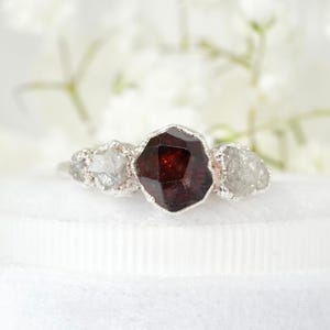 Garnet and Diamond Ring. 999 Pure Fine Silver Red Garnet and White Diamond Alternative Engagement Ring Garnet and Diamond Engagement Ring