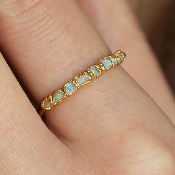 999 Pure Fine Silver Natural Raw Rough Australian Opal Band Ring Opal Ring Australian Opal Ring Raw Opal Ring Rough Opal Ring