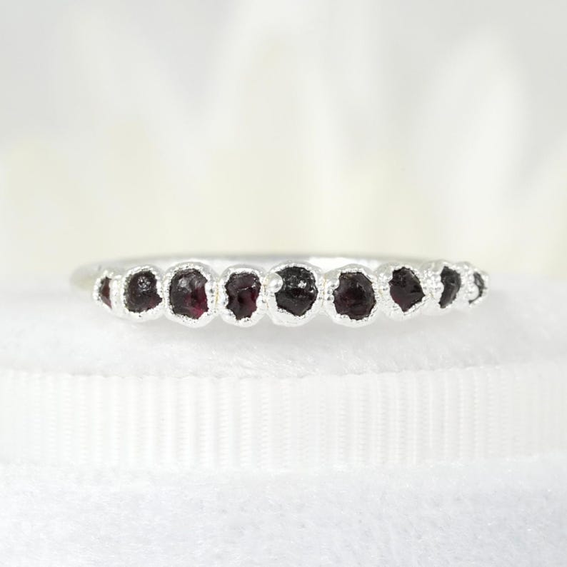 Raw Red Garnet Ring. Raw Red Garnet Band Red Garnet Wedding Ring Red Crystal Silver Ring Raw Garnet Jewellery January Birthstone Ring image 2