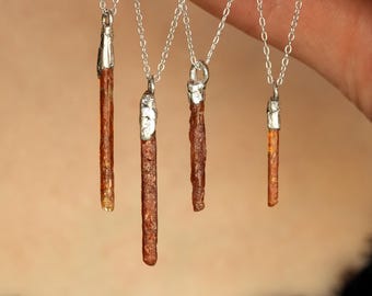 Orange Kyanite Necklace: RTS 999 Pure Silver Electroformed Natural Raw Orange Kyanite Pendant Charm Crystal Necklace