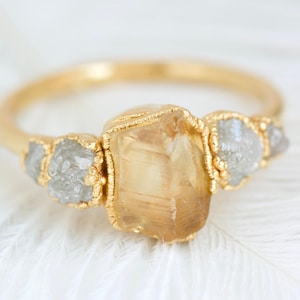 Raw Citrine Ring 999 Silver Crystal Engagement Ring Natural Raw Citrine And Diamond Jewellery Electroformed Silver Ring November Birthstone
