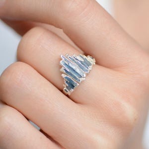 Blue Kyanite Crown Ring Kyanite Shield Ring Pure Silver Ring Natural Crystal Ring Blue Kyanite Jewellery