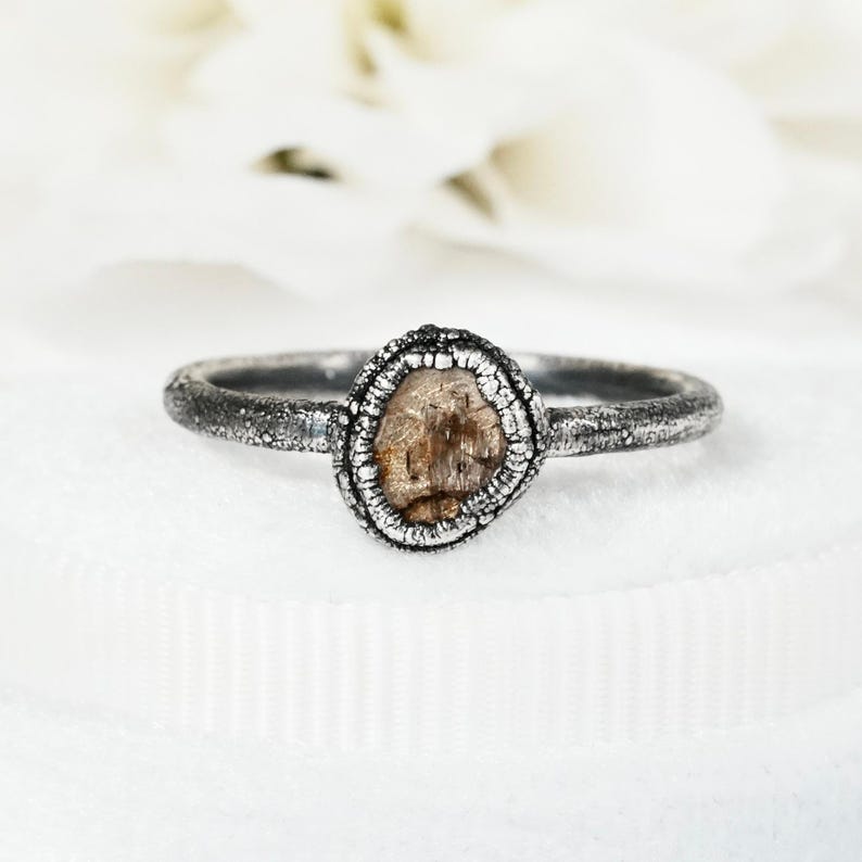 Diamond Slice Ring Brown Galaxy Diamond Ring Alternative Engagement Band 999 Silver Unique Promise Ring Salt and Pepper Diamond Jewellery image 2