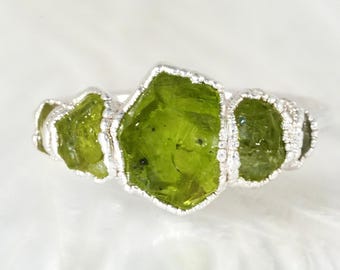 Rough Raw Peridot Alternative Engagement Ring. 999 Pure Fine Silver Raw Crystal Ring Raw Peridot Engagement Ring Raw Raw Peridot Jewellery