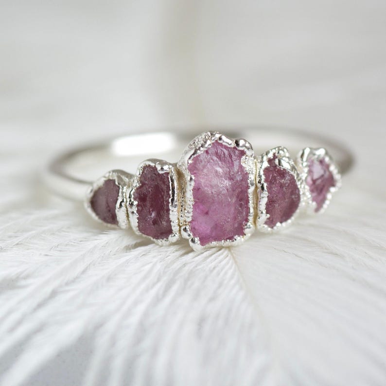 Pink Sapphire Ring. Rustic Engagement Band. Natural Pink Crystal Ring. Alternative Engagement Ring. Raw Sapphire Jewellery. Promise Ring image 2