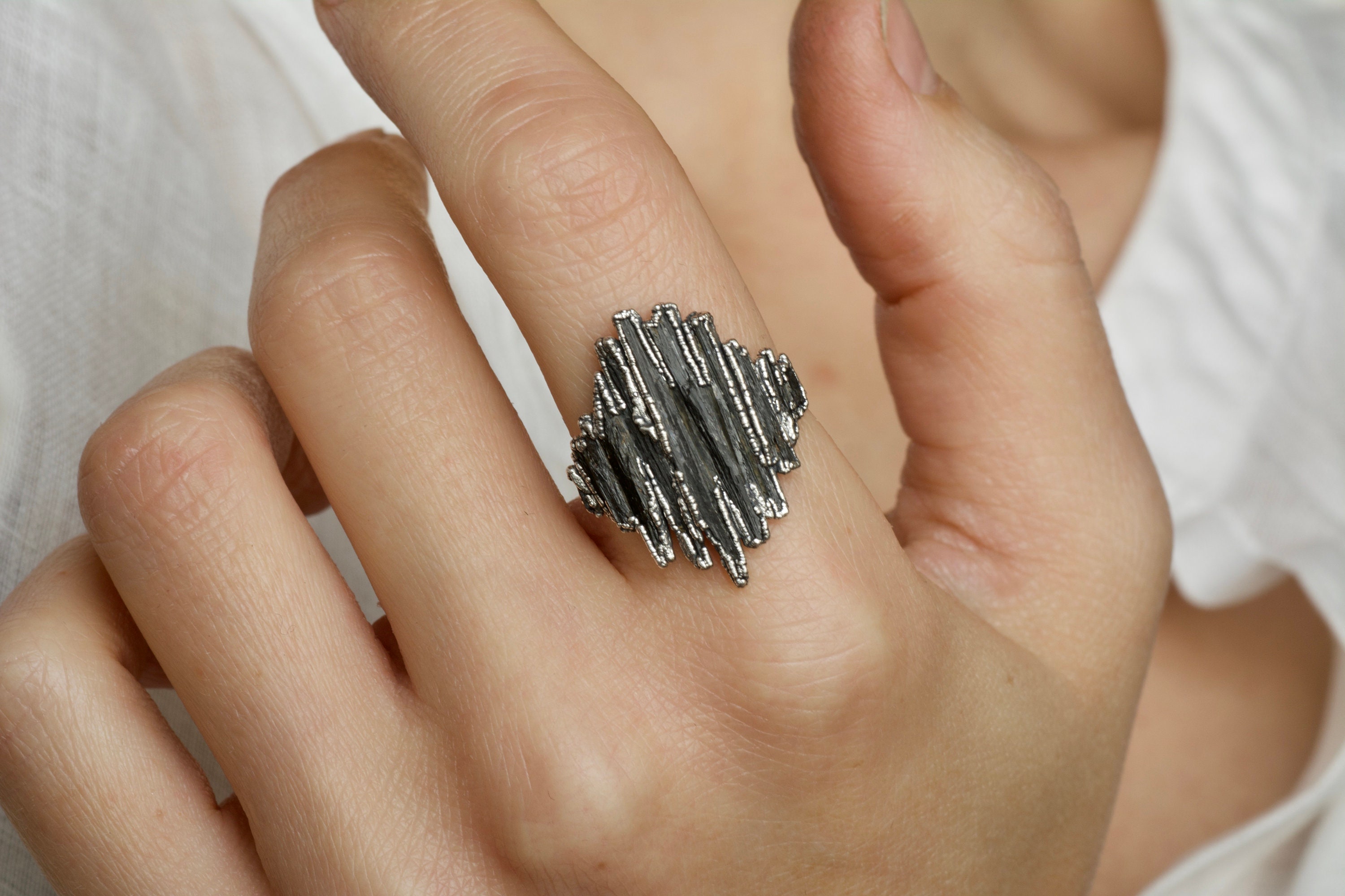 999 Pure Fine Silver Black Kyanite Shield Ring. Kyanite Ring. Etsy