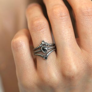 SET oder EINZEL // Pear Salt and Pepper Diamant-Verlobungsring. Handgefertigte Electroformed 999 Reinsilber Stacking Fine Schmuck echtem Edelstein