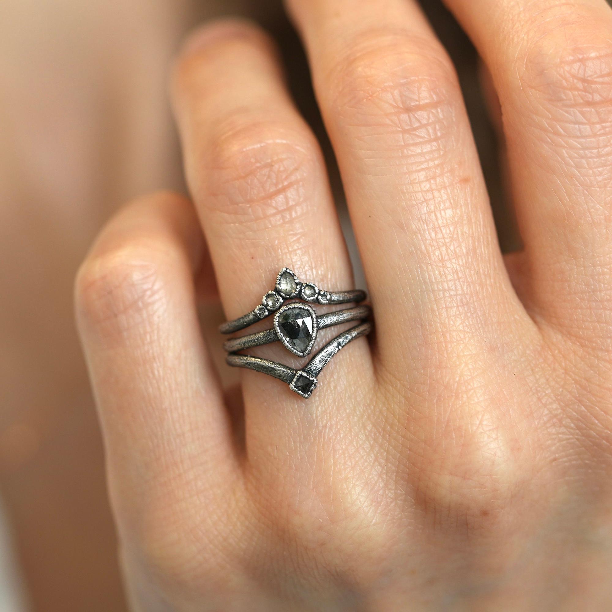 SET or SINGLE // Pear Salt and Pepper Diamond Engagement Ring