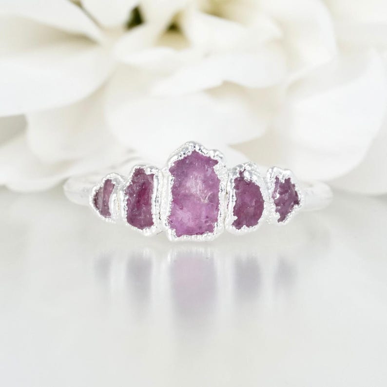 Pink Sapphire Ring. Rustic Engagement Band. Natural Pink Crystal Ring. Alternative Engagement Ring. Raw Sapphire Jewellery. Promise Ring image 1