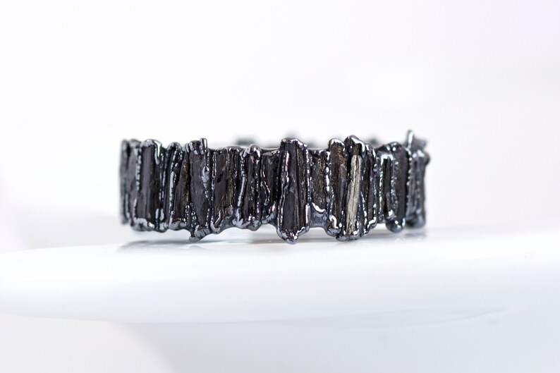 999 Pure Fine Silver Black Kyanite Band Ring. Kyanite Ring. Etsy