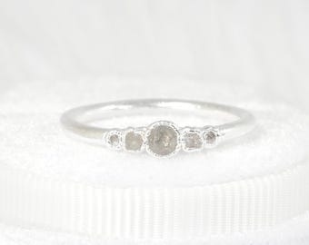 White Diamond Bubble Ring. Alternative Engagement Ring 999 Pure Silver Engagement Ring Diamond Wedding Band