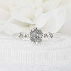 Rough Raw Light Gery Diamond Ring Alternative Fine Silver Engagement Ring