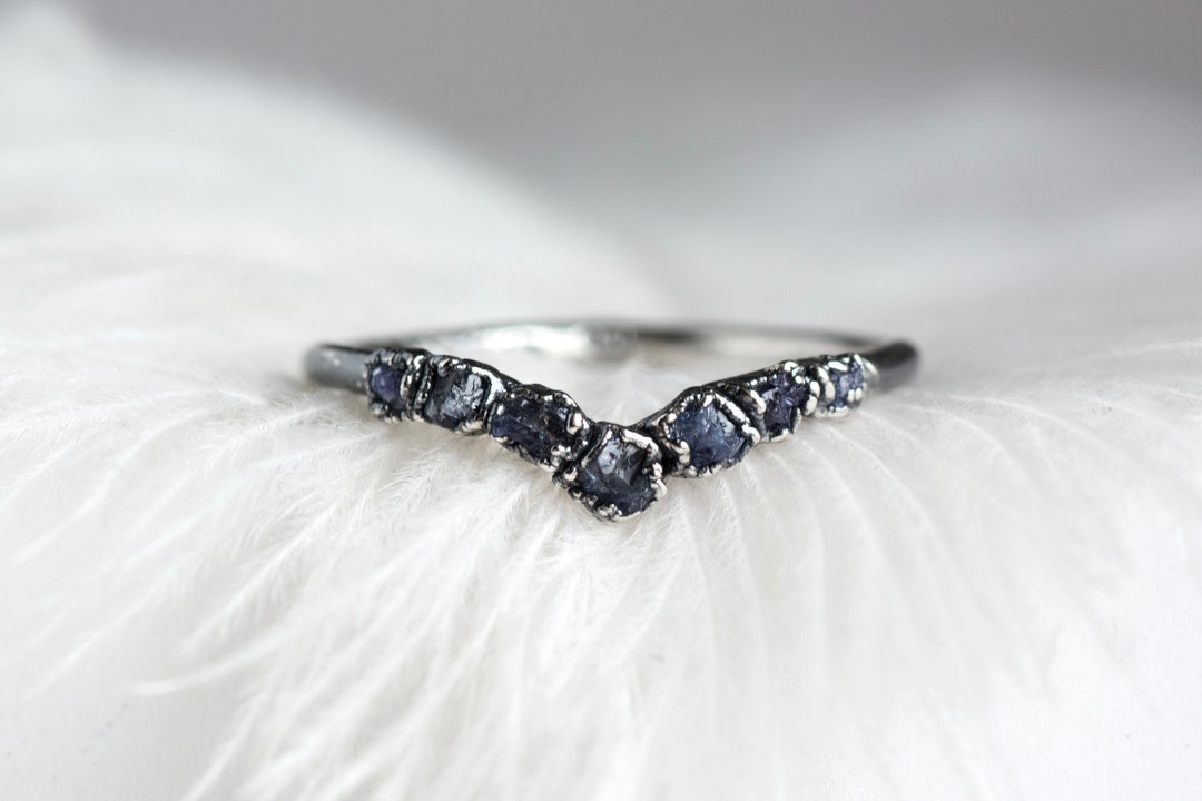 Natural Sapphire Chevron Ring Rustic Blue Chevron Ring September