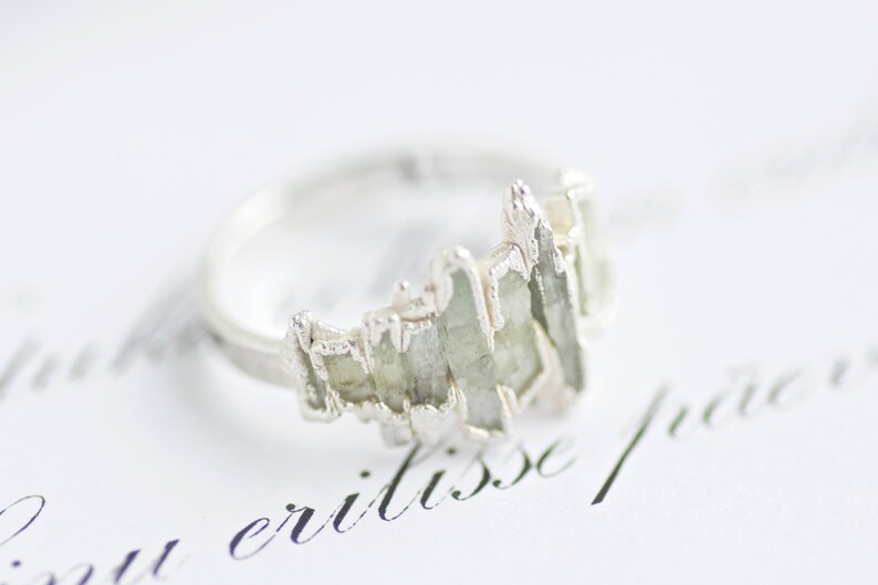 Green Kyanite Shield Ring Kyanite Stacking Ring Rough Green Kyanite Ring. Raw Kyanite Ring Kyanite Shield Ring