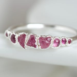 Pink Sapphire Ring. Raw Natural Sapphire Ring Pink Crystal Ring Sapphire Wedding Band Alternative Wedding Ring Coloured Stone Wedding Ring image 3