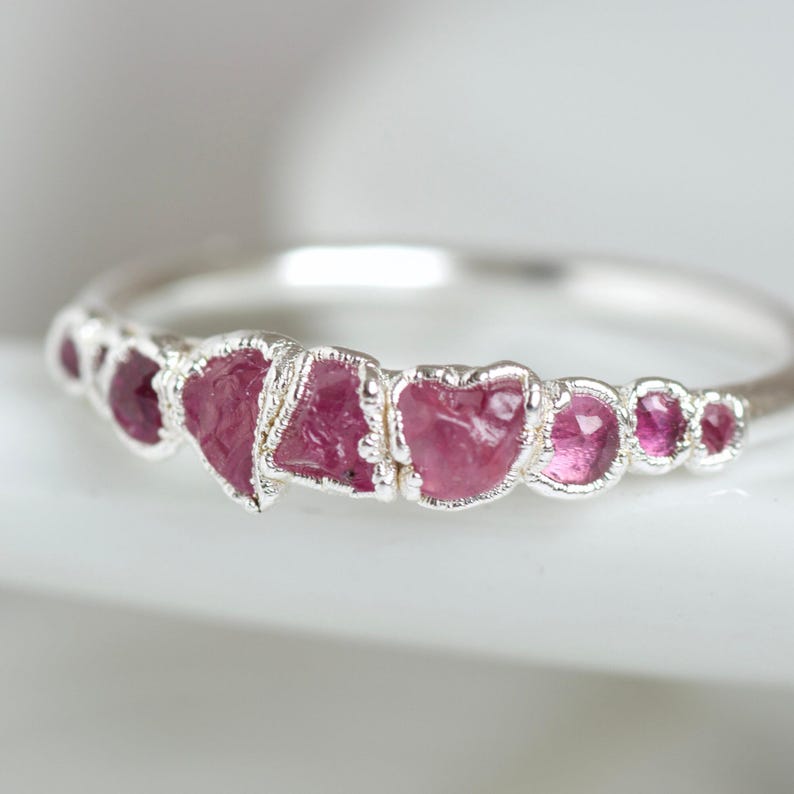 Pink Sapphire Ring. Raw Natural Sapphire Ring Pink Crystal Ring Sapphire Wedding Band Alternative Wedding Ring Coloured Stone Wedding Ring image 3