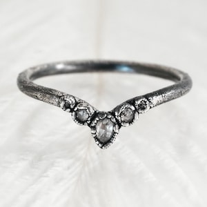 Diamond Wave Ring Pear Diamond Chevron Ring Galaxy Diamond Wedding Band Salt and Pepper Diamond Ring Handcrafted Wedding Ring