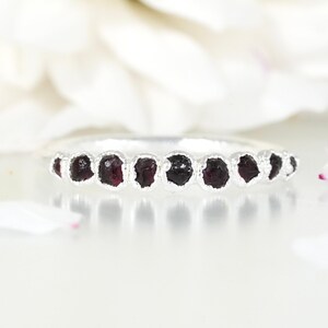 Raw Red Garnet Ring. Raw Red Garnet Band Red Garnet Wedding Ring Red Crystal Silver Ring Raw Garnet Jewellery January Birthstone Ring image 3
