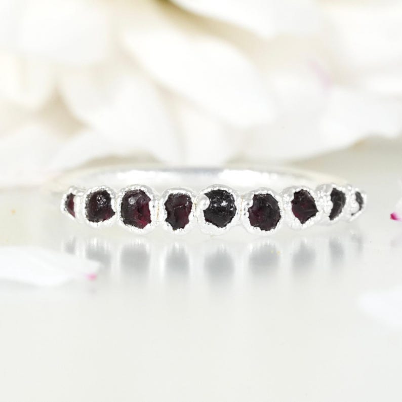 Raw Red Garnet Ring. Raw Red Garnet Band Red Garnet Wedding Ring Red Crystal Silver Ring Raw Garnet Jewellery January Birthstone Ring image 3