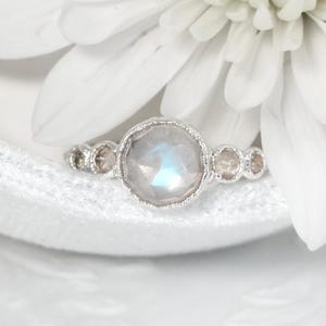 Rainbow Moonstone Ring. Moonstone Engagement Ring Pure Silver Crystal Ring Alternative Engagement Ring