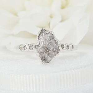 Rough Gery Diamond Ring Alternative Rustic Engagement Ring Unique Diamond Ring Raw Diamond Jewellery Electroformed Silver Ring