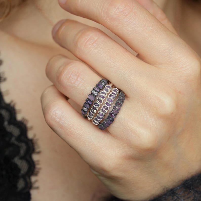 Amethyst Pebble Ring. Purple Wedding Band Natural Crystal Ring February Birthstone Jewellery Electroformed Silver Amethyst Ring image 2