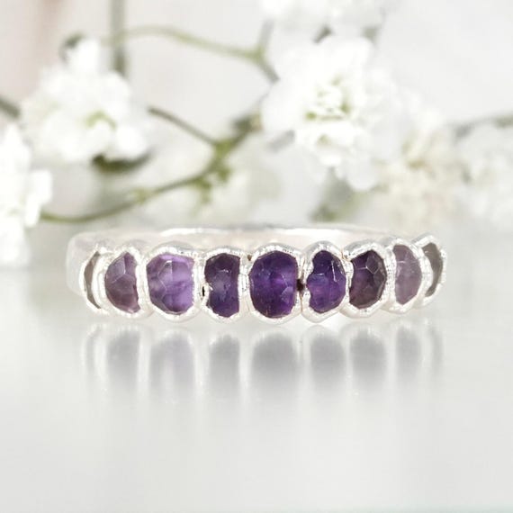 Ombre Amethyst Ring. Shaded Crystal Ring Amethyst Wedding Band February Birthstone Jewellery Electroformed Silver Amethyst Ring