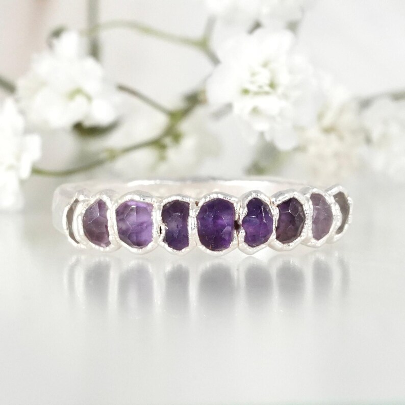Ombre Amethyst Ring. Shaded Crystal Ring Amethyst Wedding Band February Birthstone Jewellery Electroformed Silver Amethyst Ring image 1