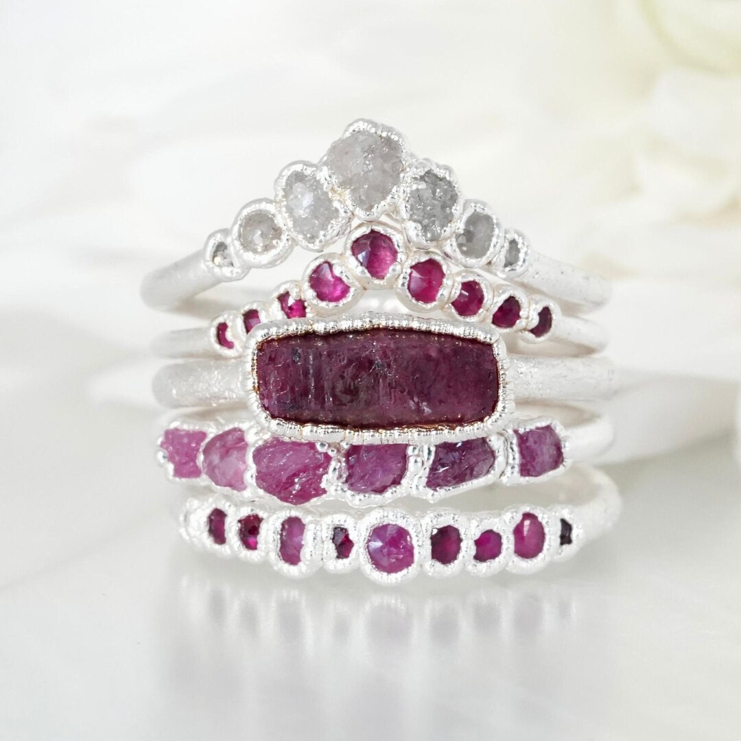 SET or SINGLE/ Natural Ruby Crystal Ring. Alternative Rustic Engagement ...